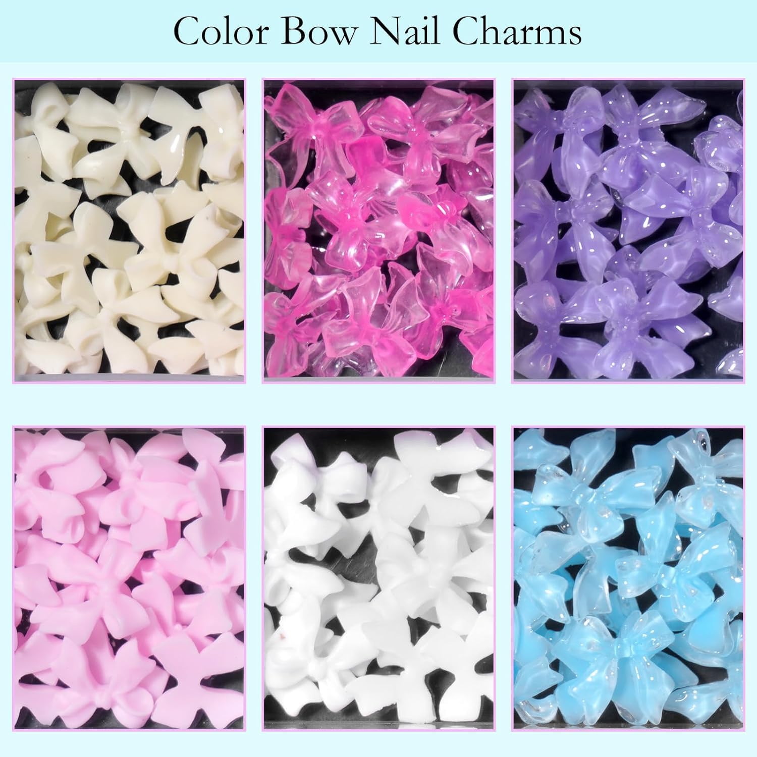 Close up of 3D acrylic bow charms for nail art