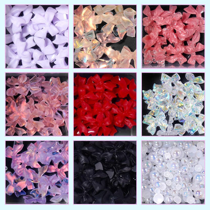 Selection of half pearl and bowknot nail decorations