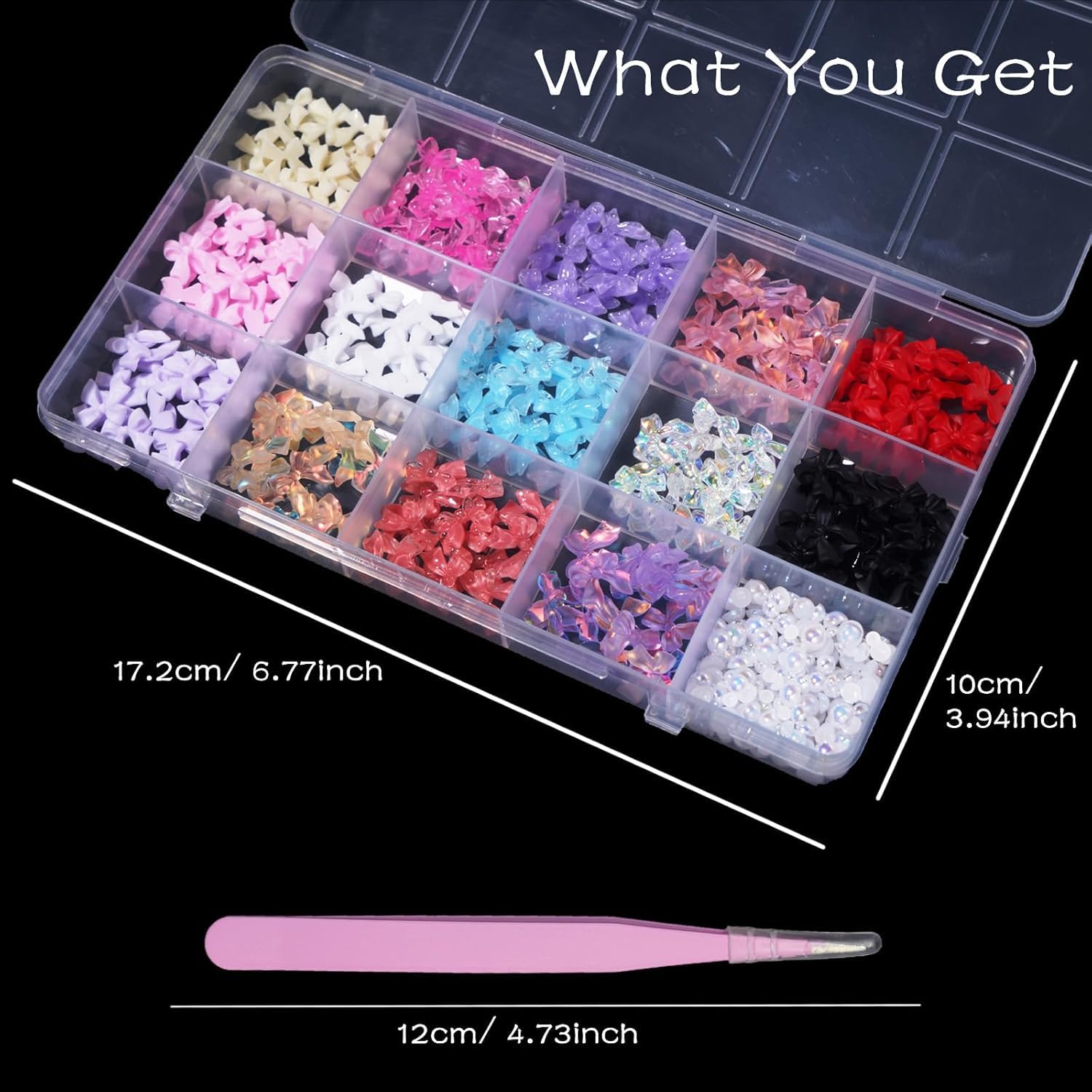 15-grid storage box with assorted nail art charms