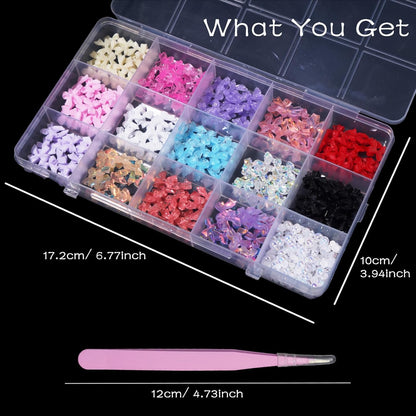 15-grid storage box with assorted nail art charms