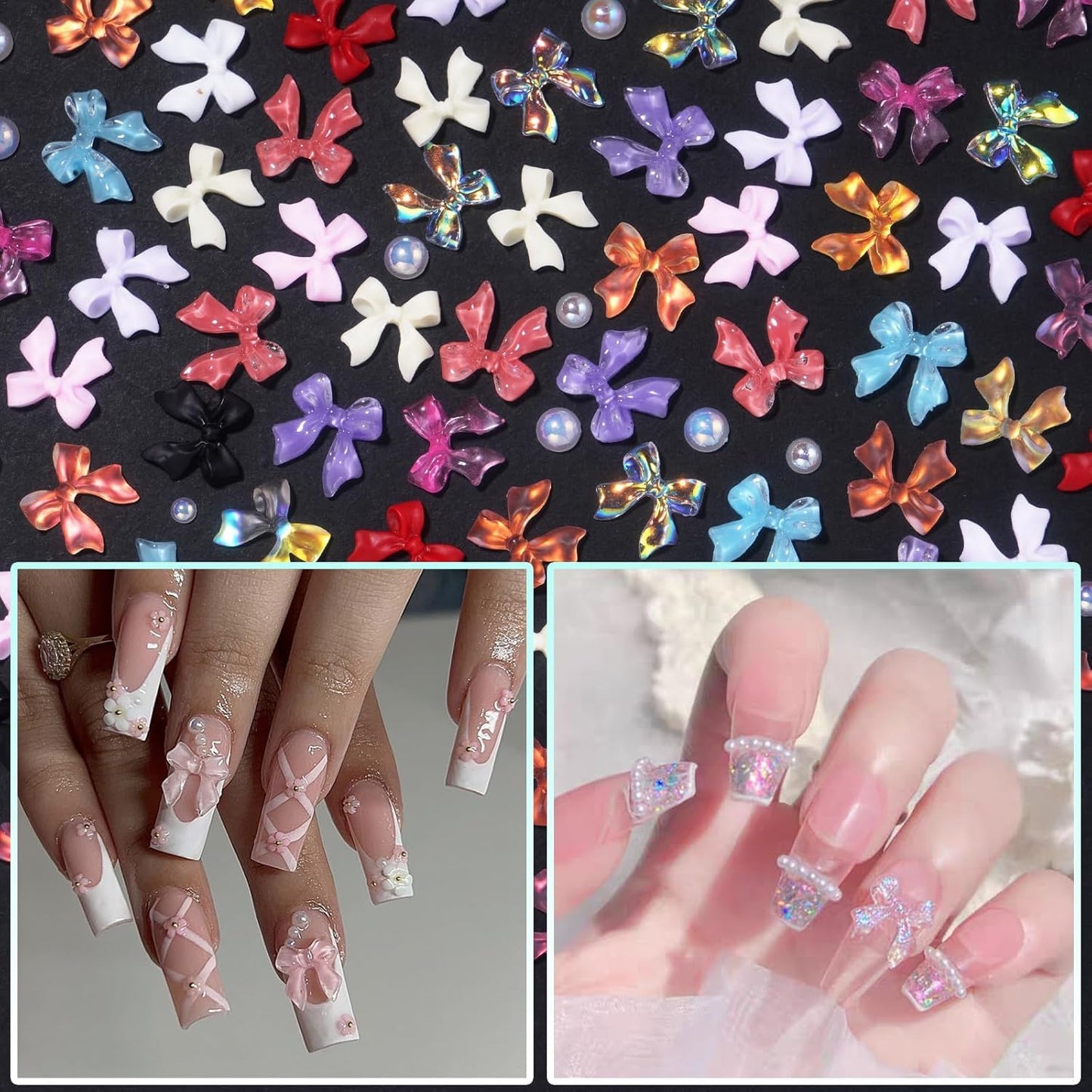 Professional DIY nail art kit with colorful bows and pearls