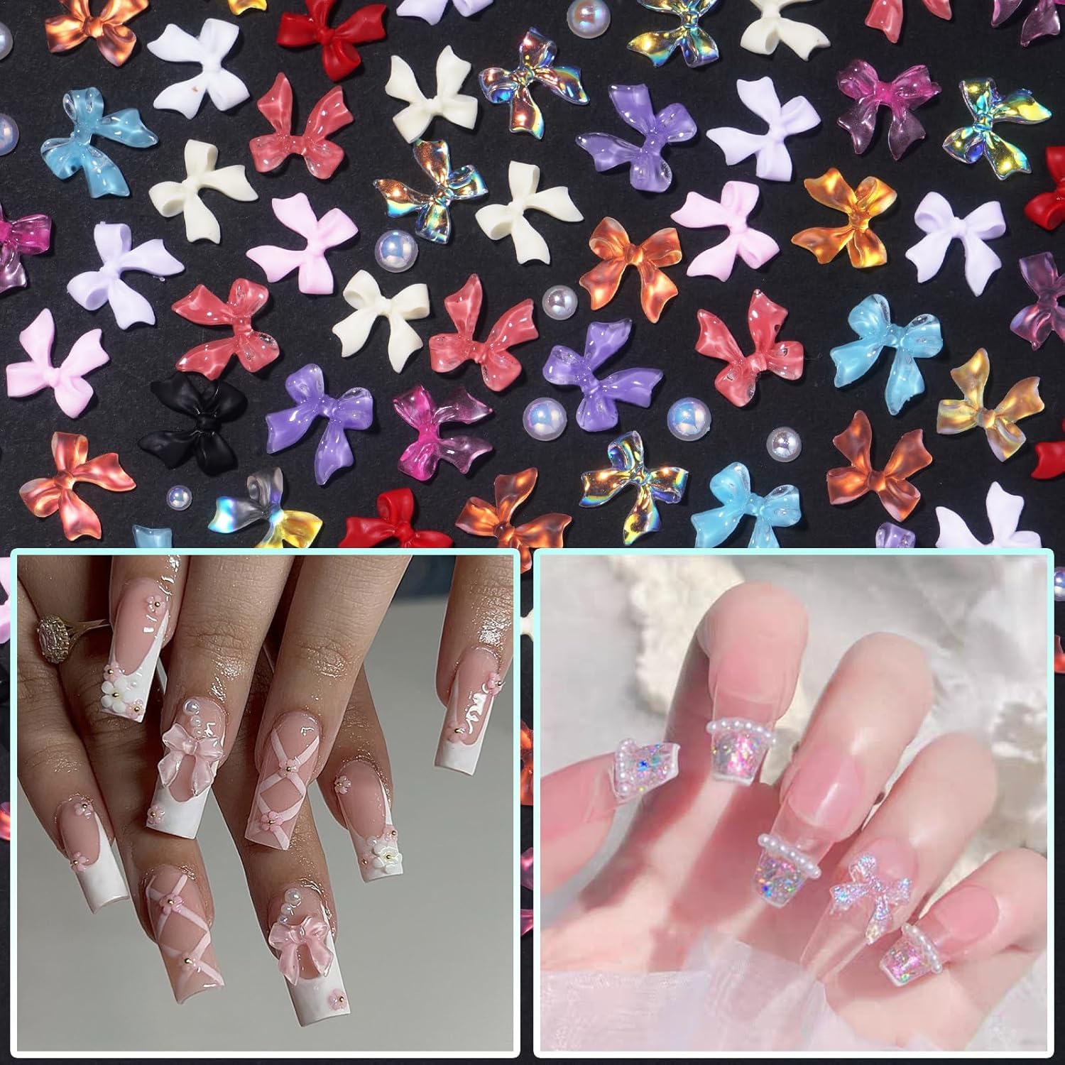 Professional DIY nail art kit with colorful bows and pearls