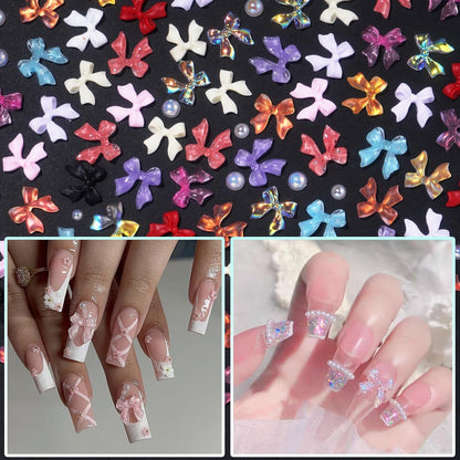 Professional DIY nail art kit with colorful bows and pearls
