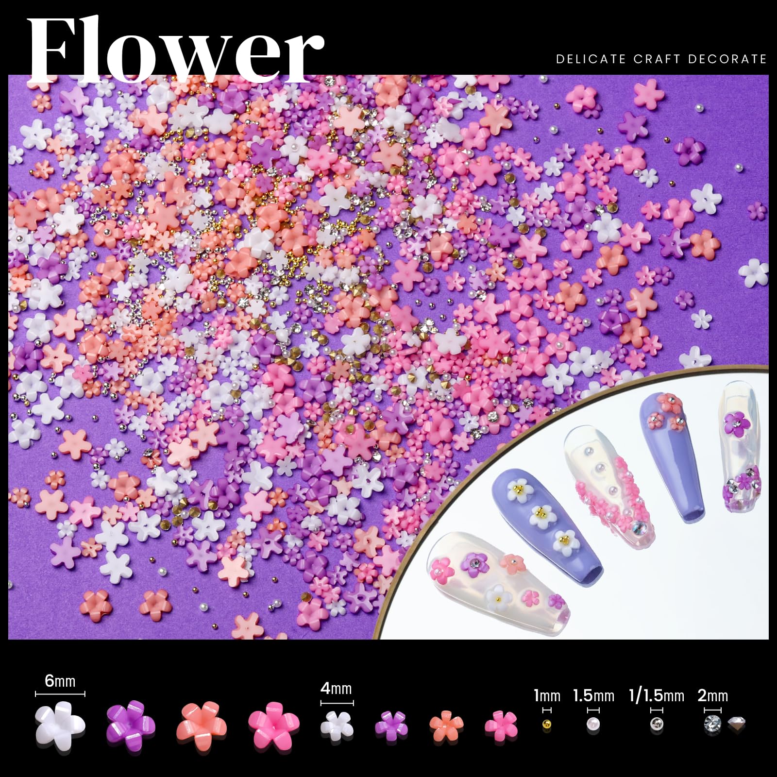 Teenitor 3D flower and bow nail charms