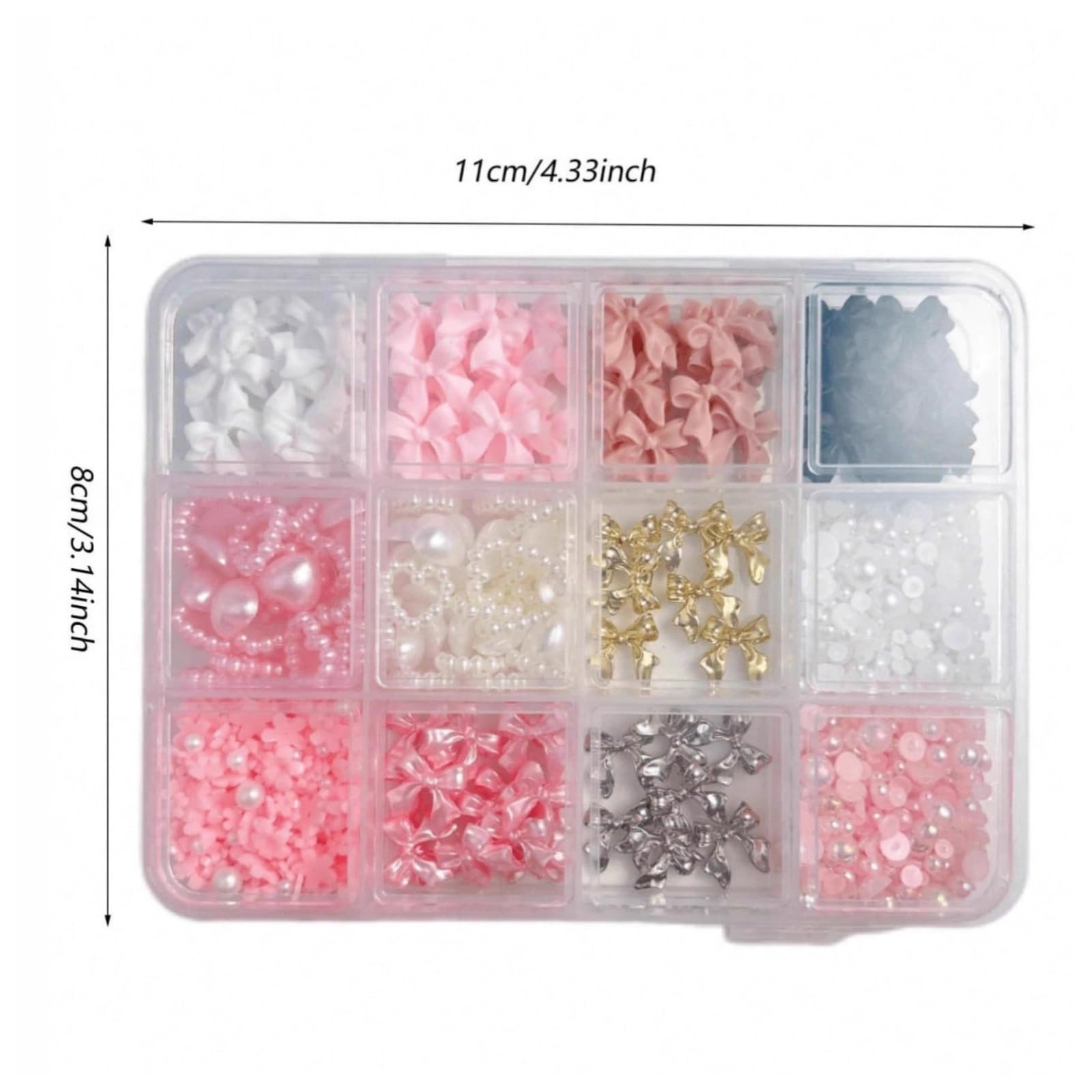 Wondereve nail art kit accessories arranged in a 12-compartment container.