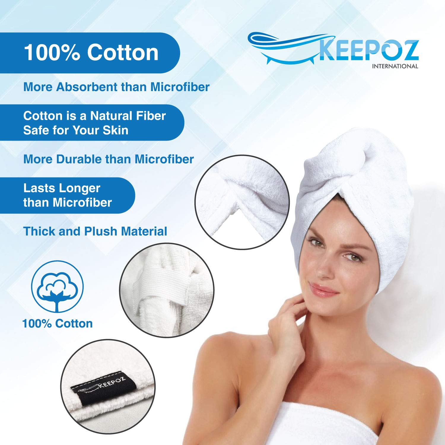 Quick dry cotton hair towel showing fabric texture