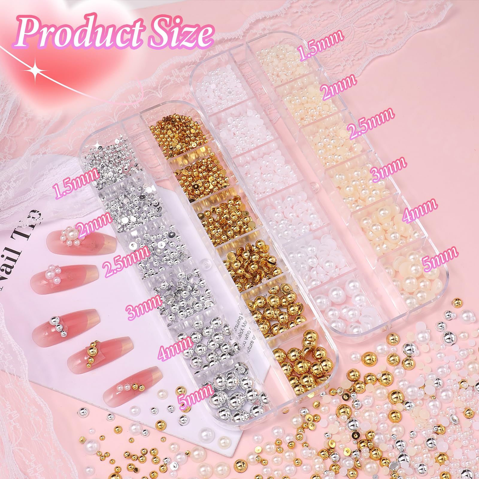 Detailed view of 3D camellia and butterfly nail charms