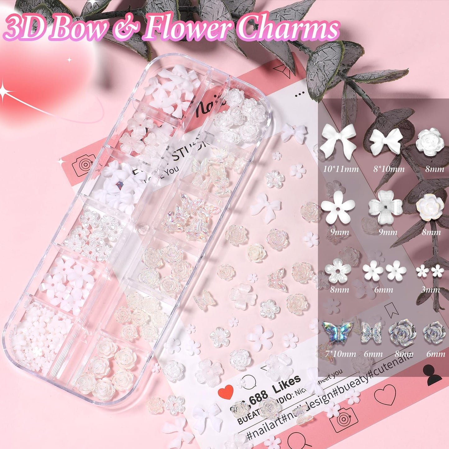 Assorted sizes of white flatback pearls for nail art