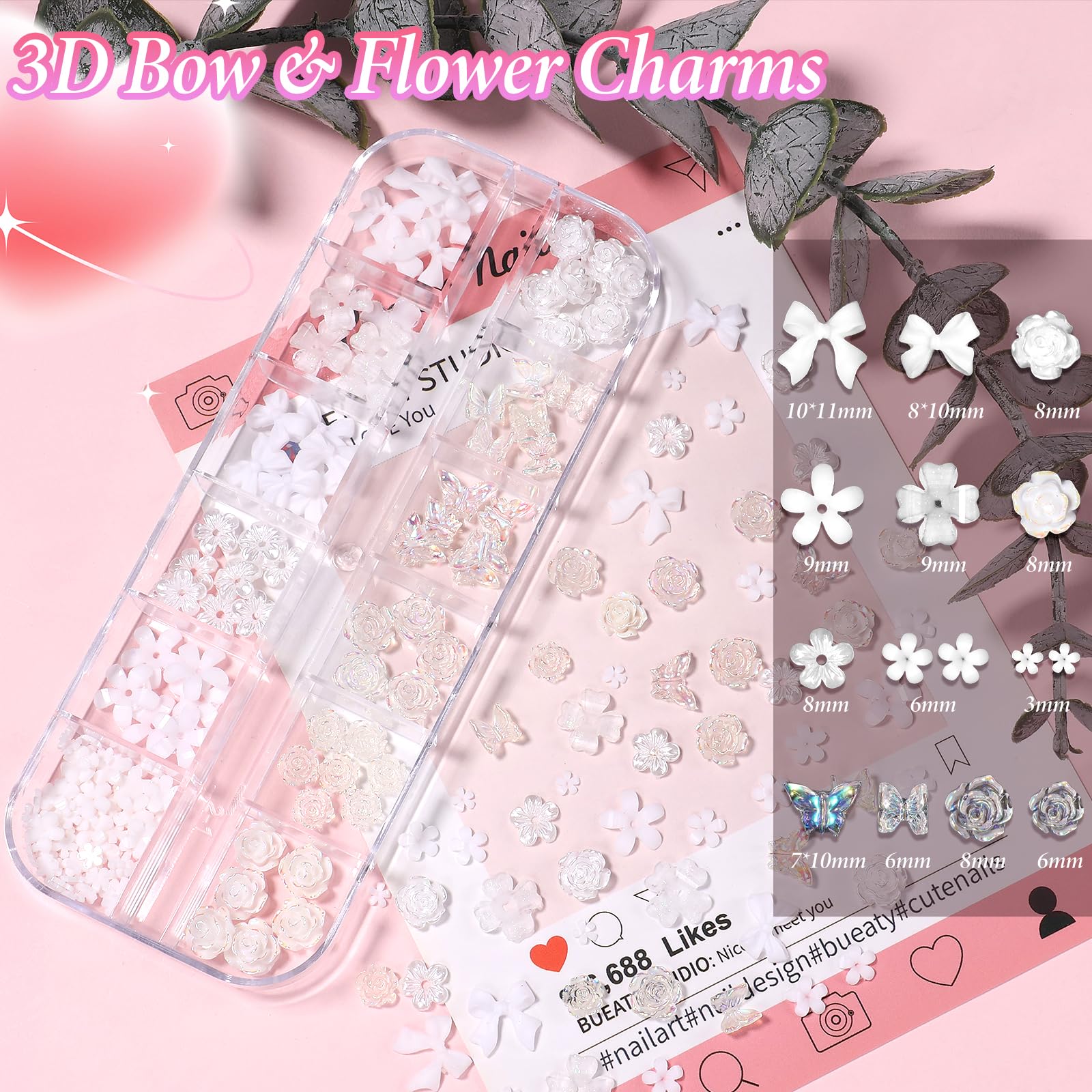 Assorted sizes of white flatback pearls for nail art
