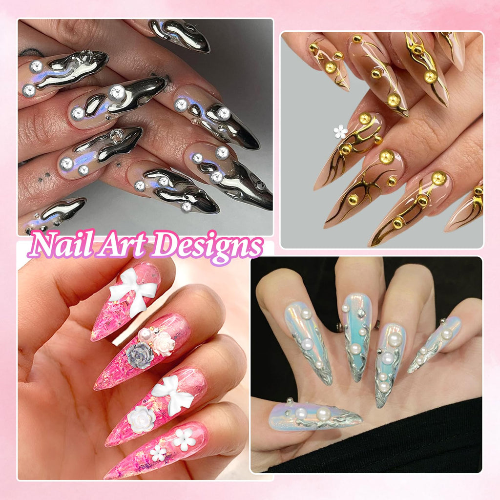 Overhead layout of all three charm boxes and included manicure decoration accessories.