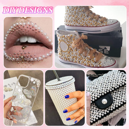 Close up of luxury ABS plastic nail gems and gold silver beads