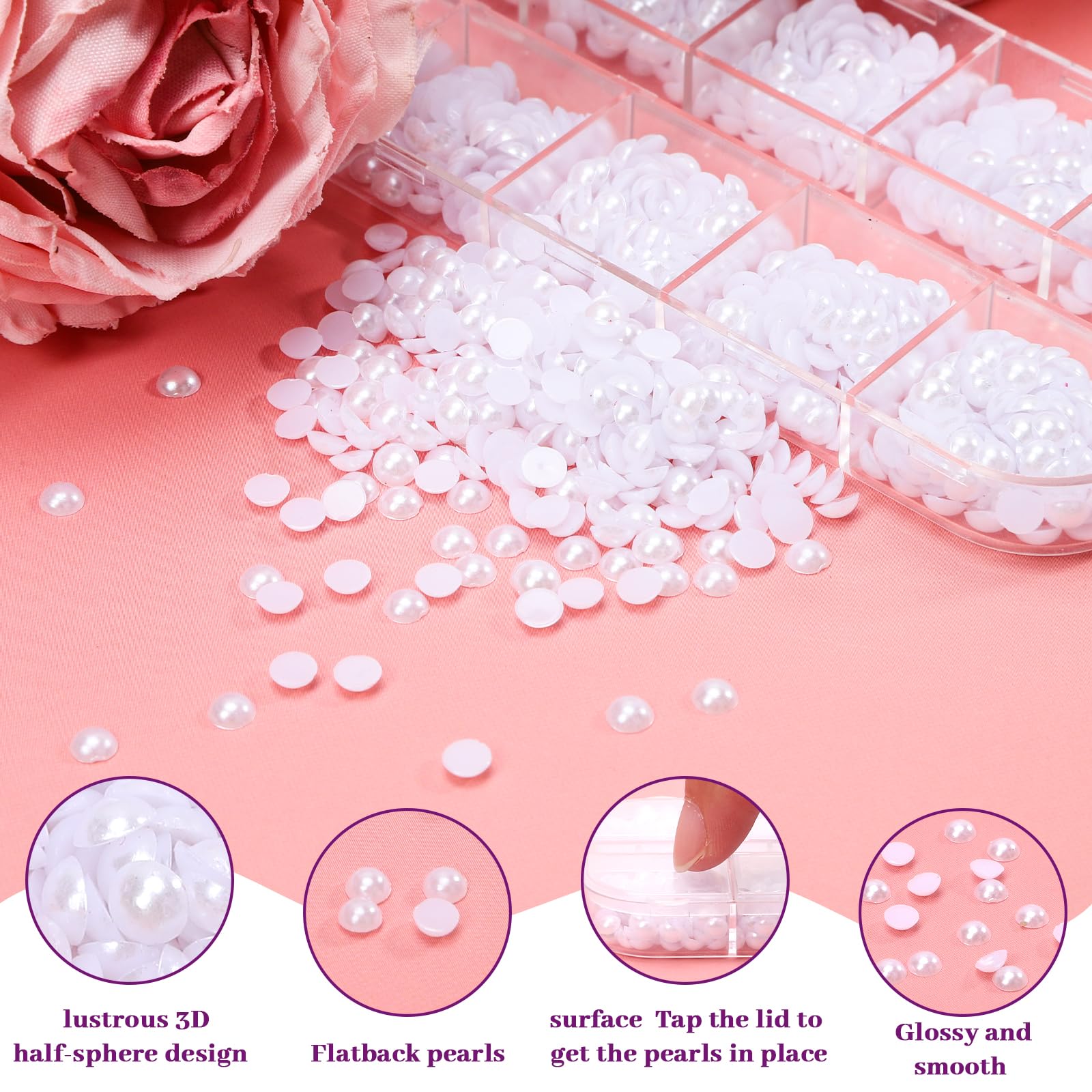Pyrasis white nail pearls in 12-grid storage box
