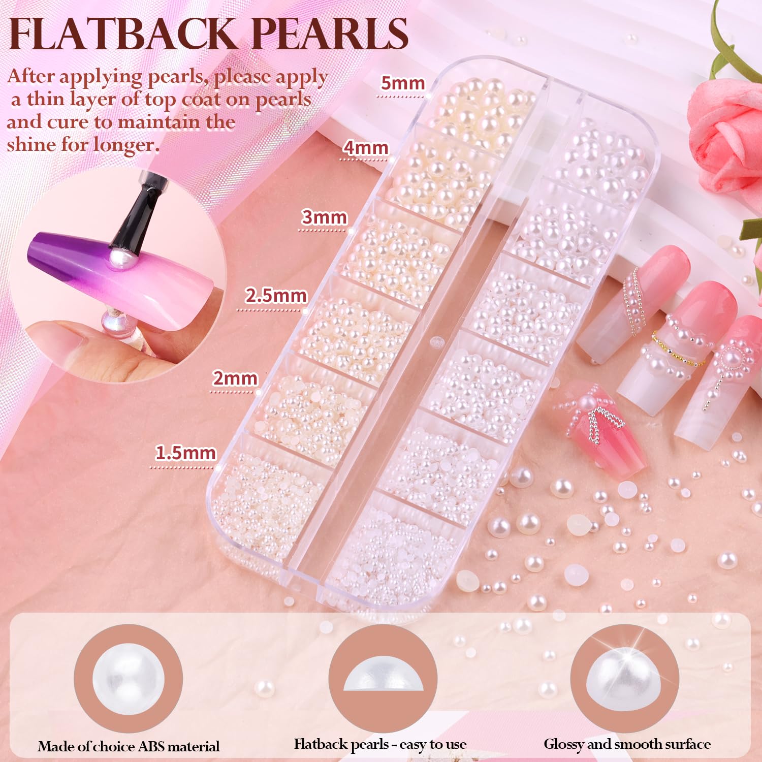 Two boxes of white beige pearls and silver gold nail beads