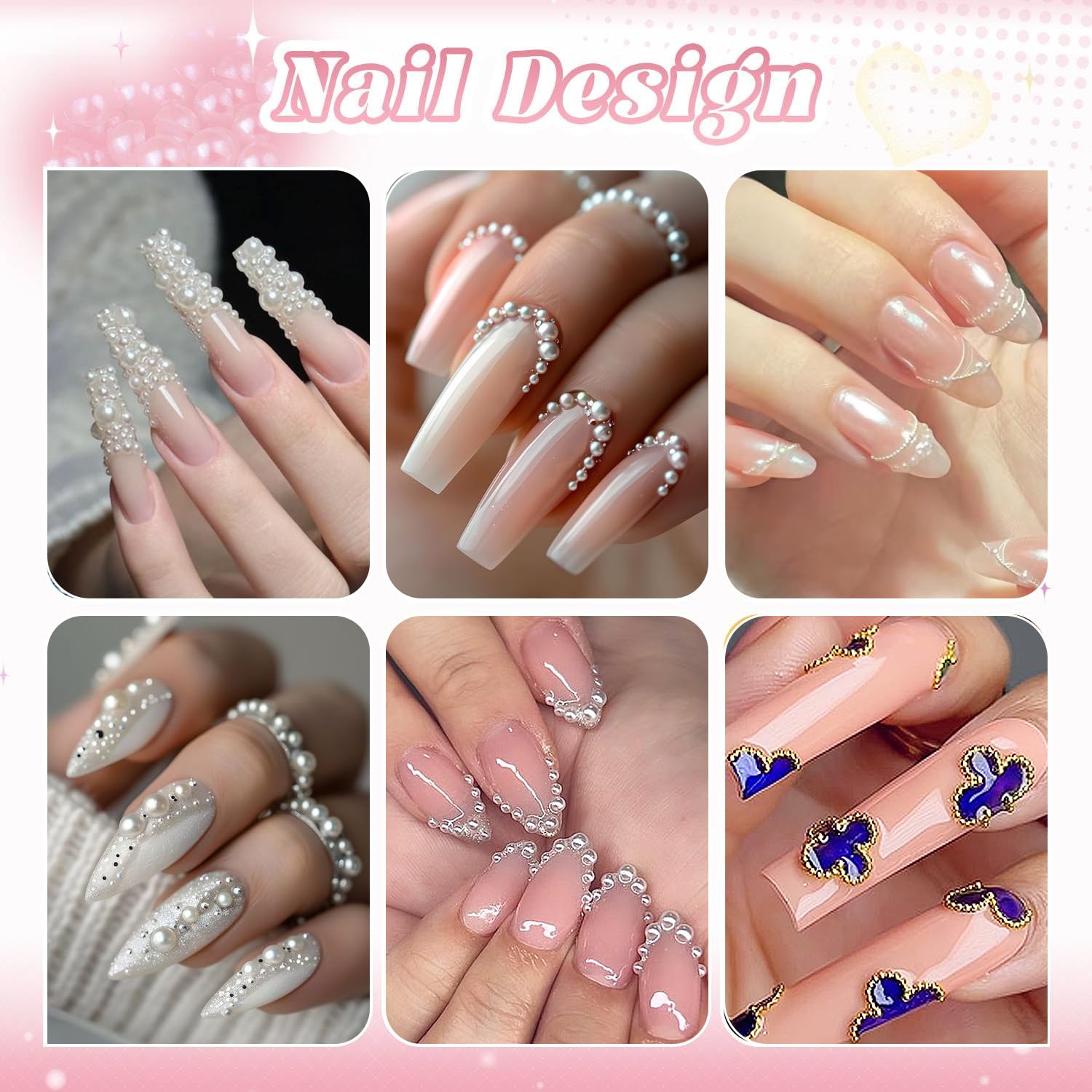 Detailed view of gold and silver metal caviar nail beads