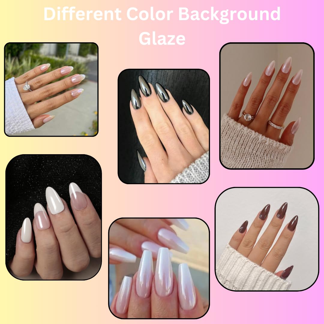 Professional manicure showing iridescent aurora chrome nail finish