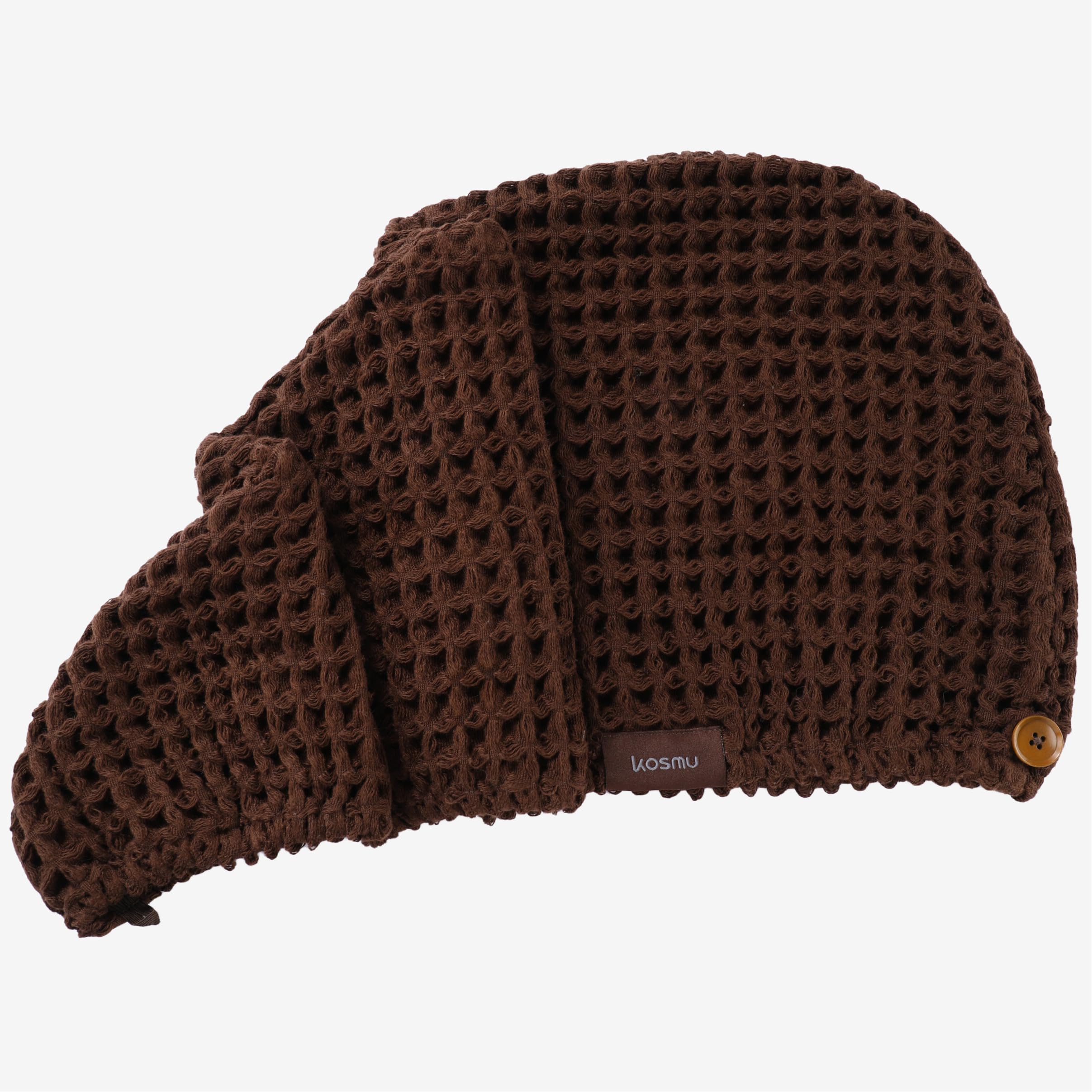 Kosmu hair turban showing palm tree wood button detail