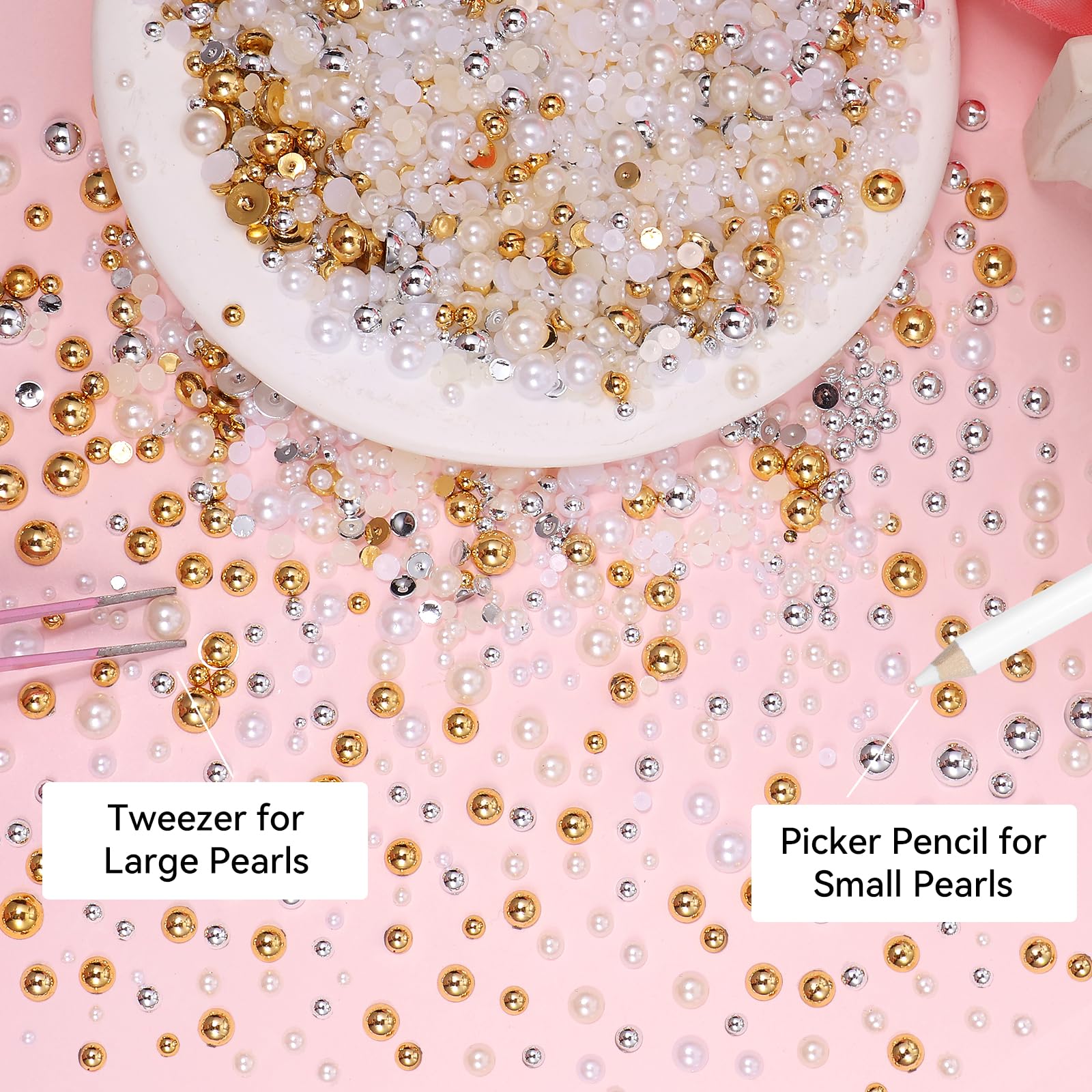 Gold and silver metal caviar beads for acrylic nails