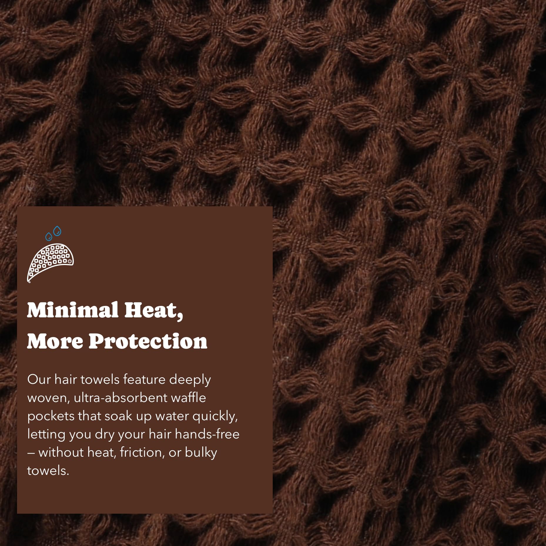 Flat lay of Kosmu dark cocoa cotton waffle hair wrap