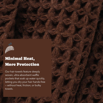 Flat lay of Kosmu dark cocoa cotton waffle hair wrap