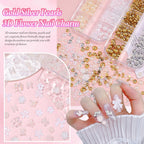 Demonstration of 3D nail decorations arranged on a finished manicure