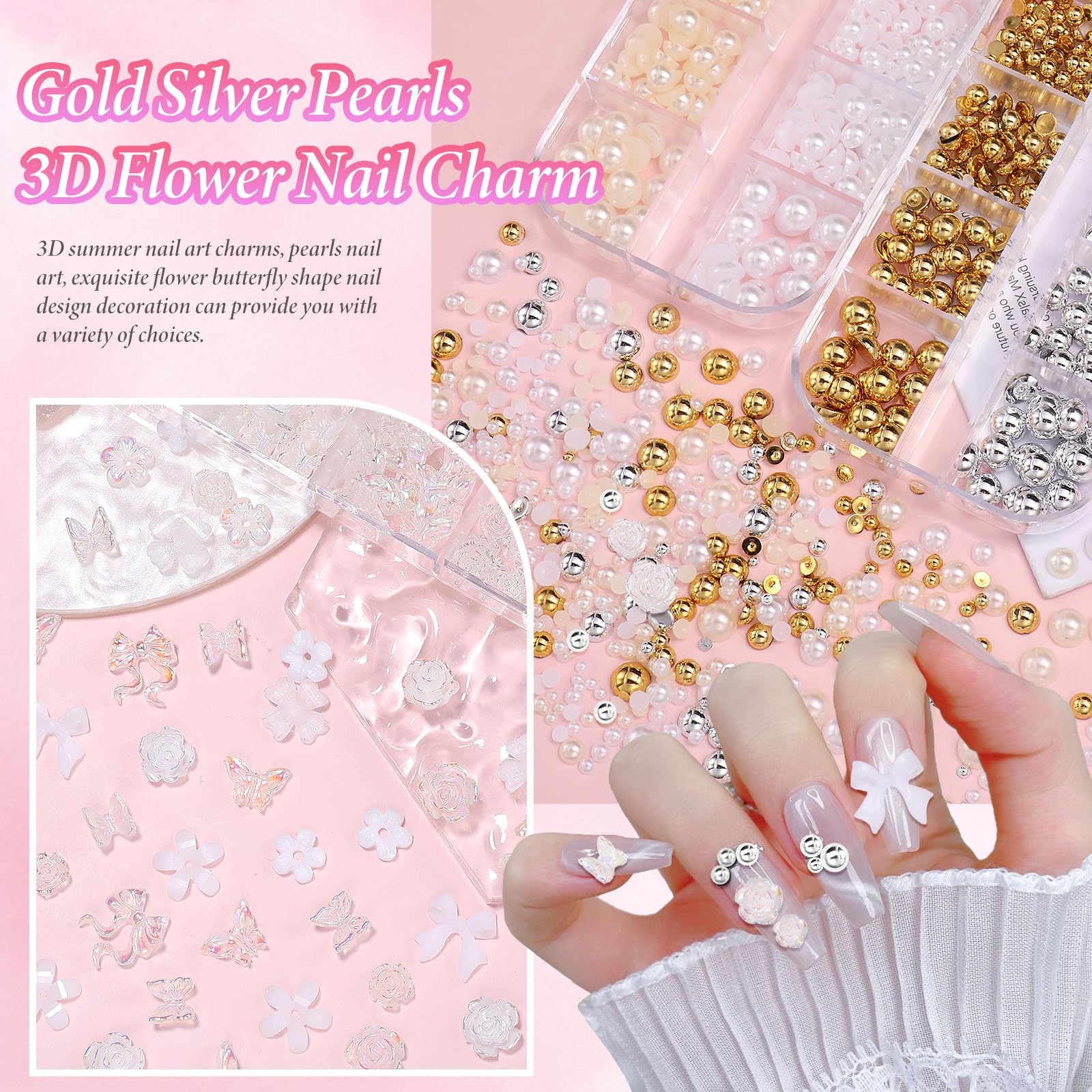 3D acrylic flower charms for DIY nail art design