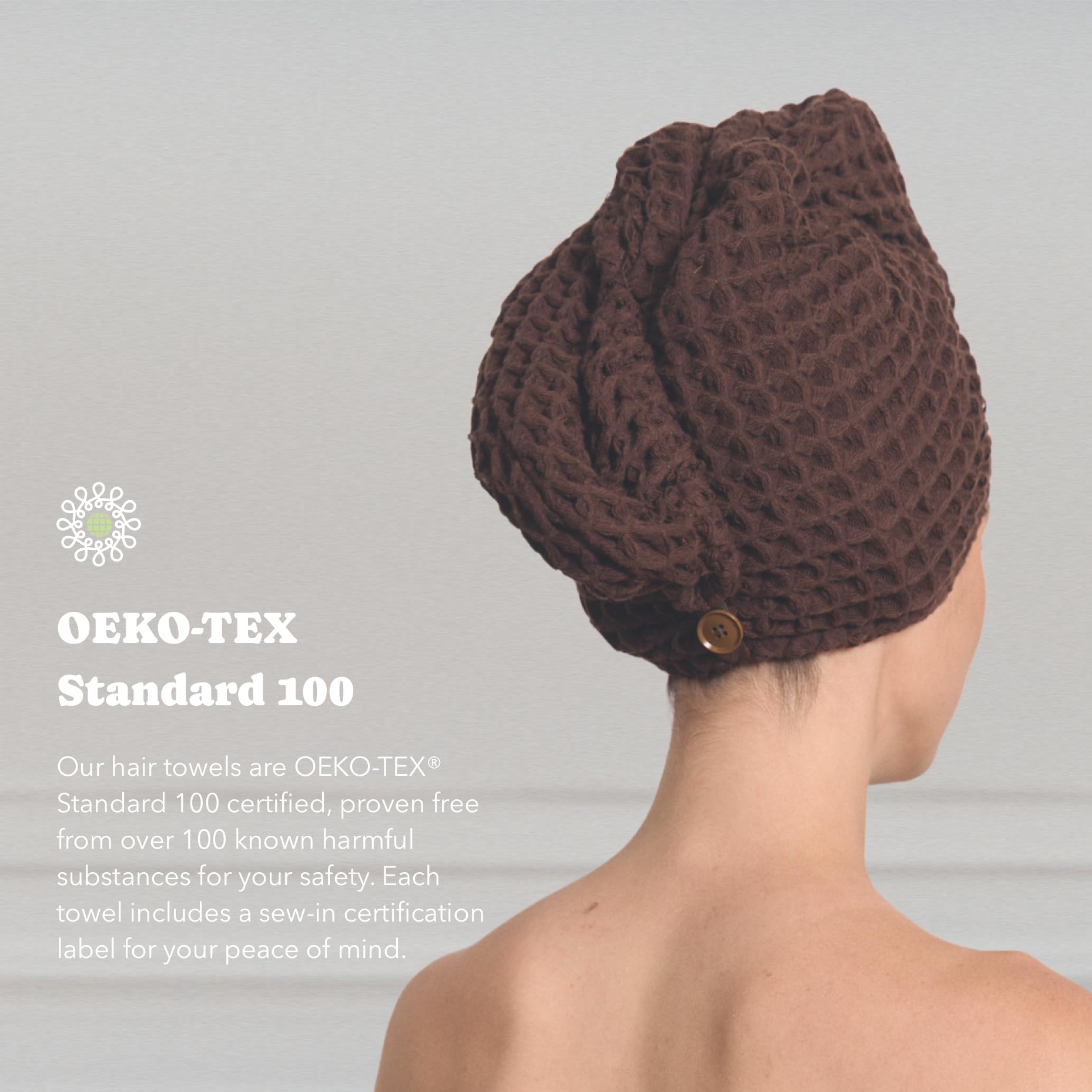 Instructions visualization for using Kosmu button loop hair towel