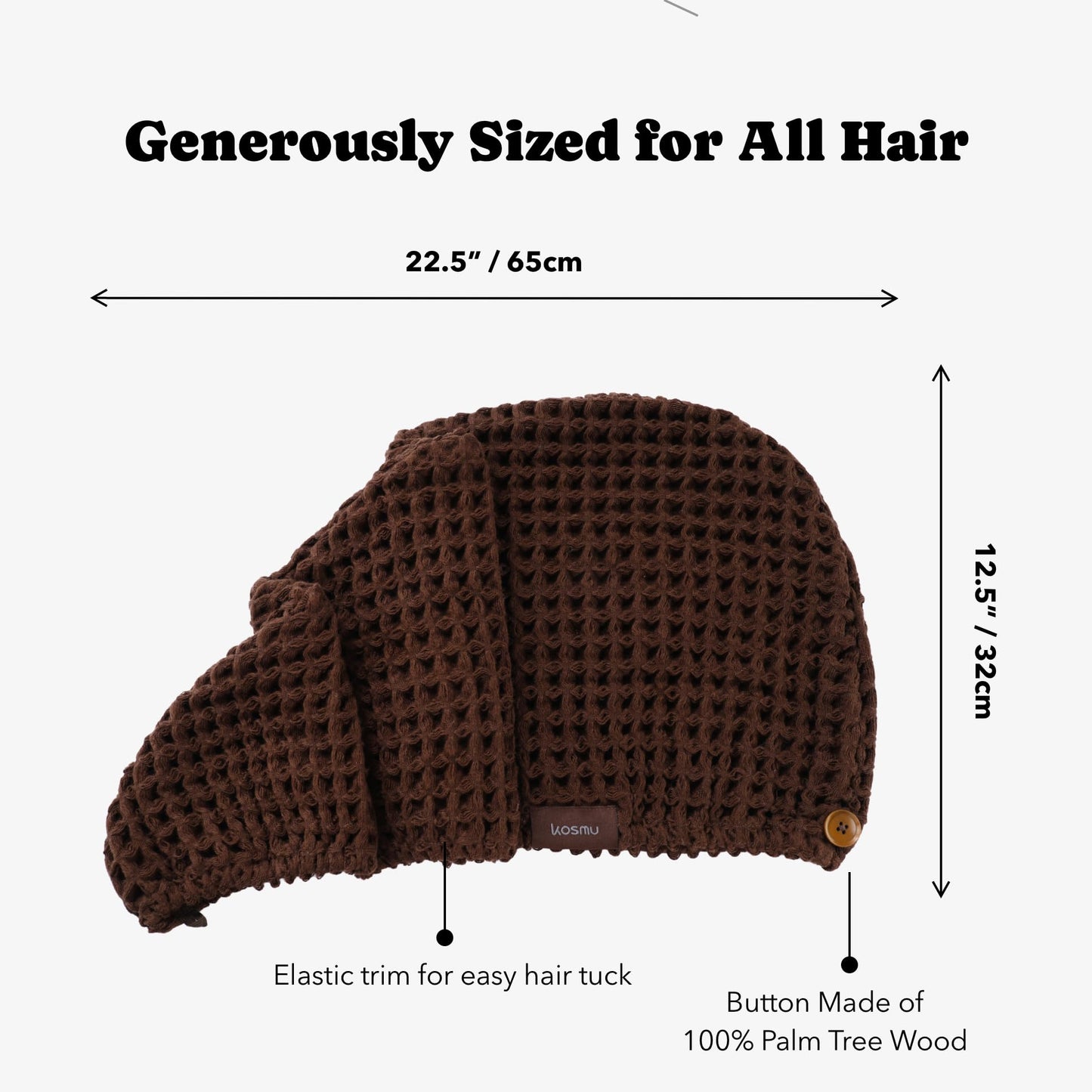Back view of Kosmu extra large hair drying turban on long hair