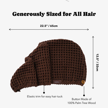 Back view of Kosmu extra large hair drying turban on long hair