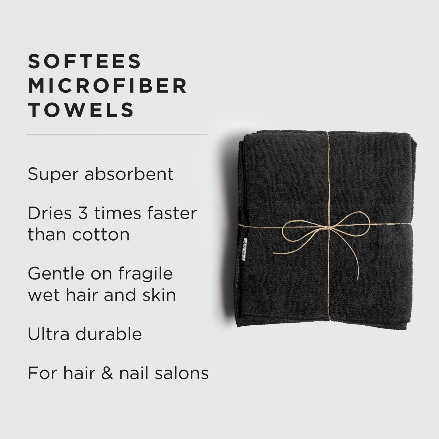 Fromm Softees microfiber towels folded stack in black
