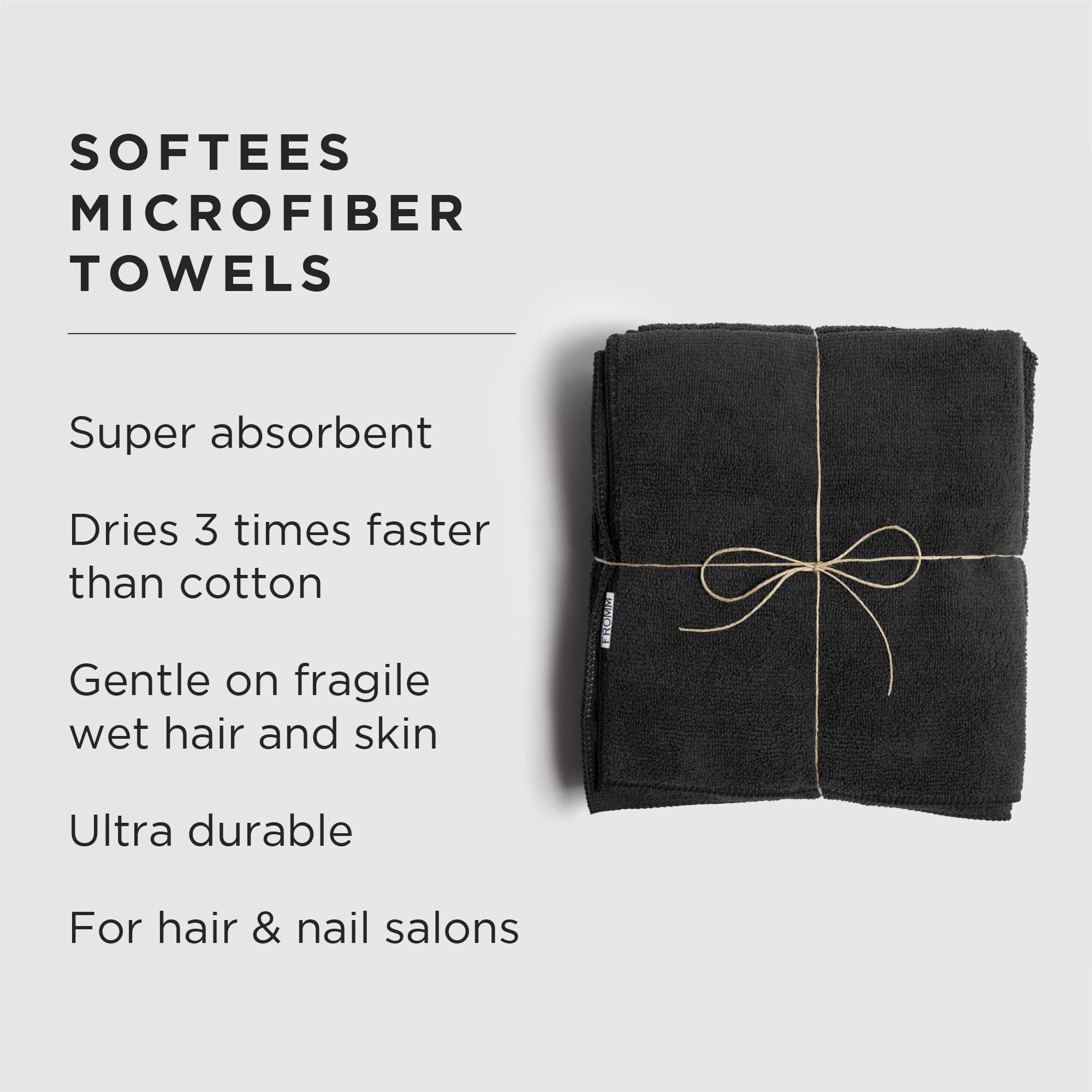 Fromm Softees microfiber towels folded stack in black
