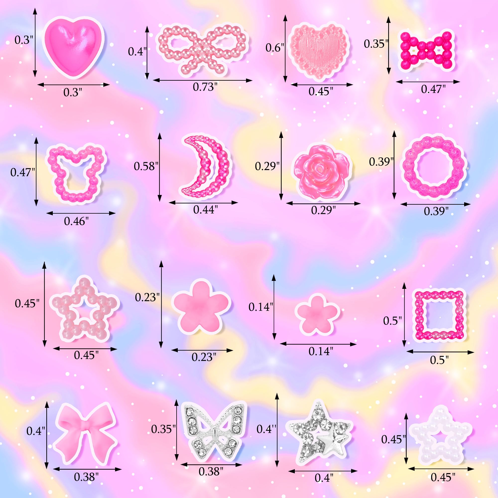 Top view of assorted cherry and rose nail gems