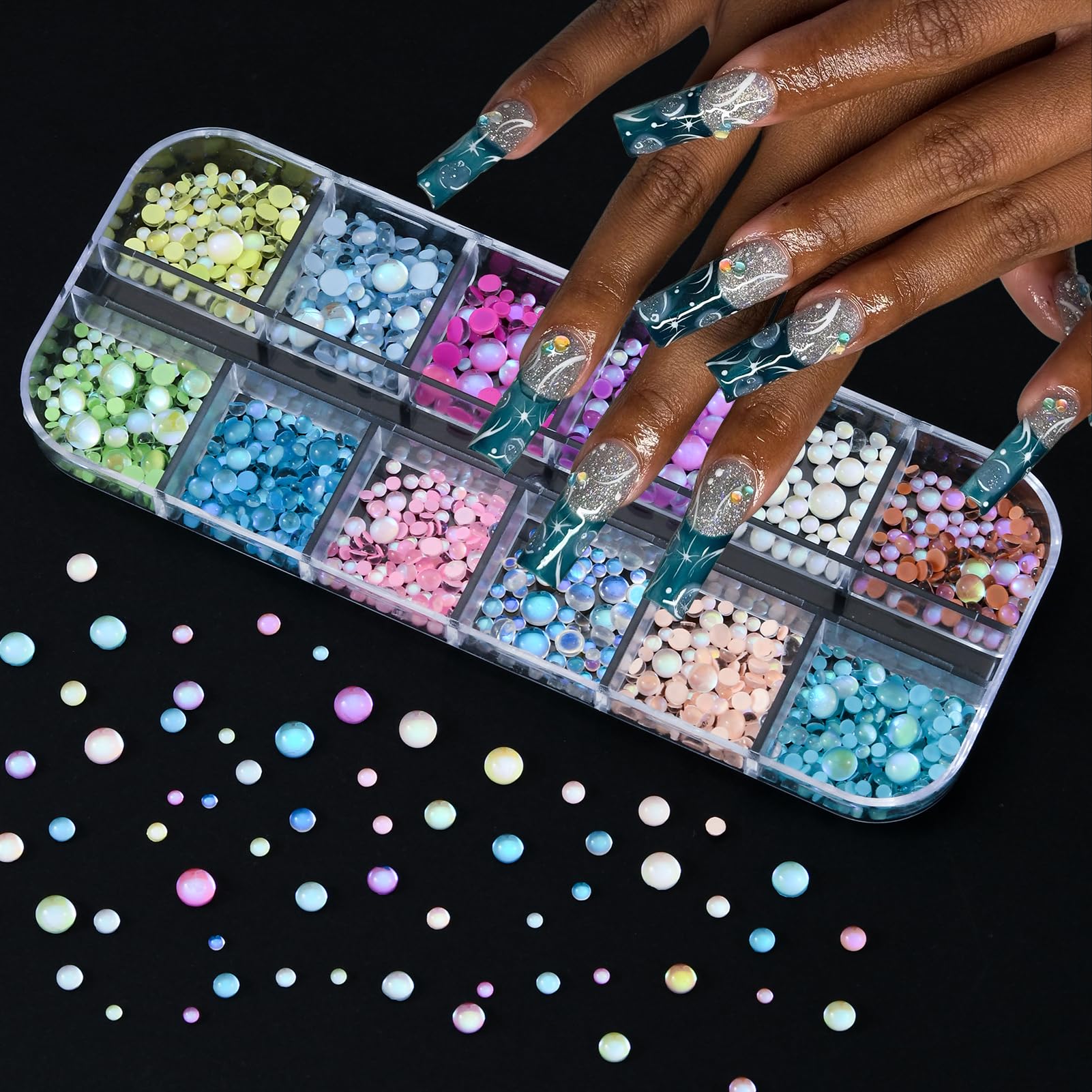 Selection of flatback rhinestones and resin nail art decorations