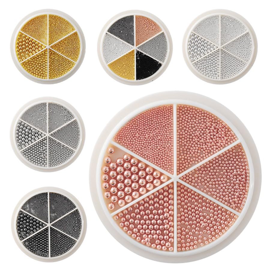 Gold metallic 3D nail caviar beads in wheel container