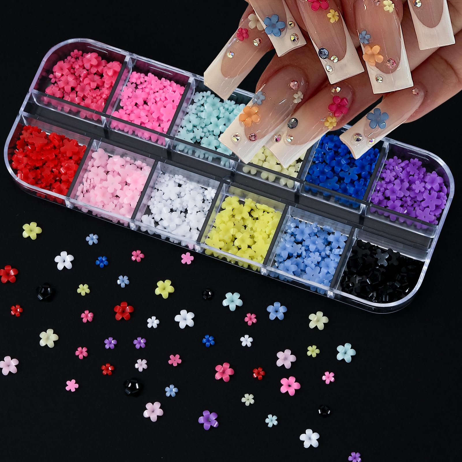 Variety of 3D nail charms including bows hearts and stars