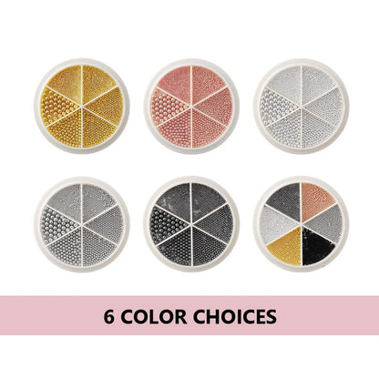 Close up of 0.8mm to 1.5mm nail art metal studs
