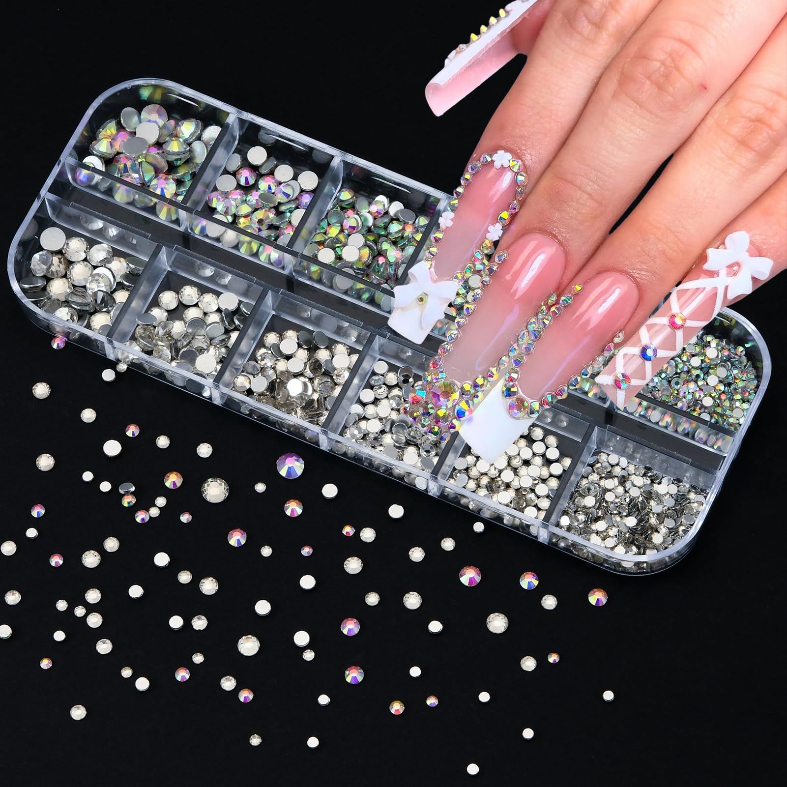 Hand showing manicure design using 3D bubble beads