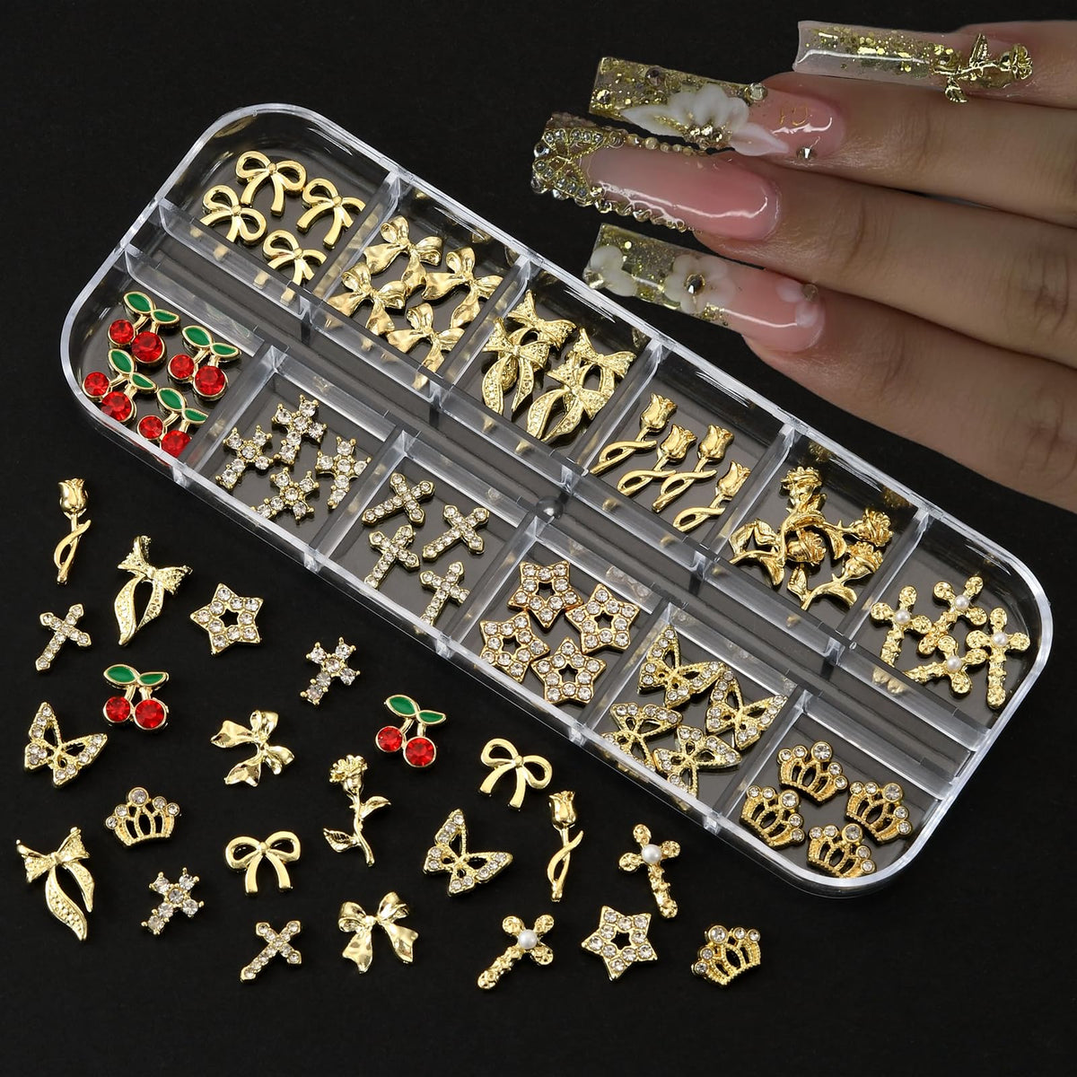 Divided storage wheels displaying various gold stud designs