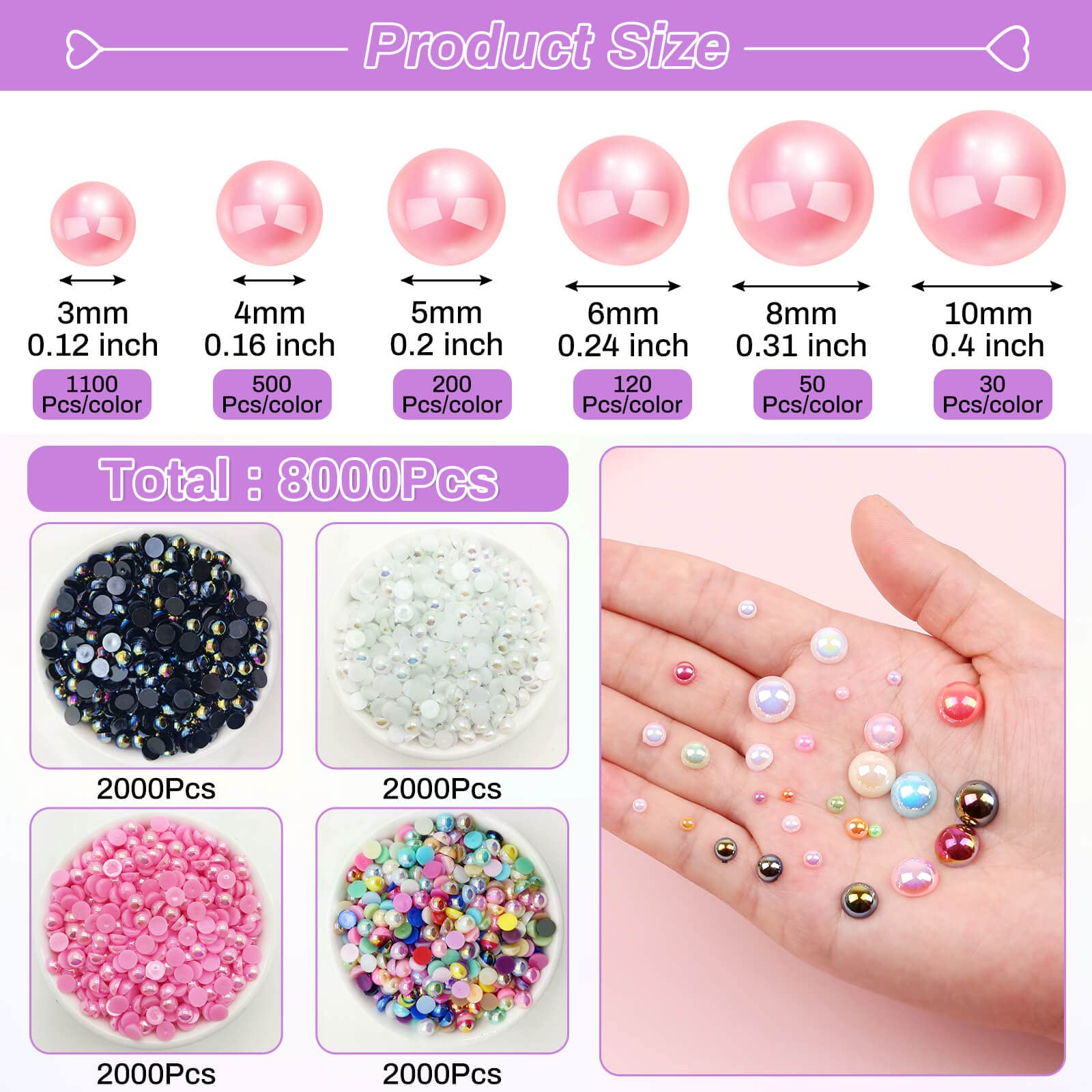 Cridoz pearl beads in organized storage box
