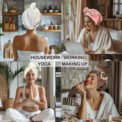 Jseng hair towel cap on woman demonstrating secure fit