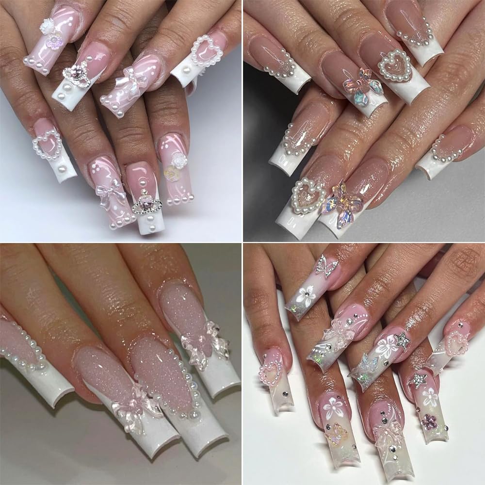 White flatback pearl beads for professional manicure