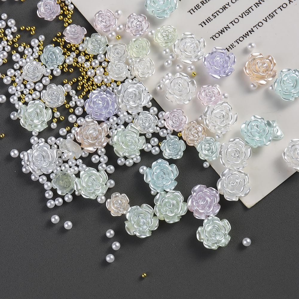 Assorted white pearl and bowknot nail accessories