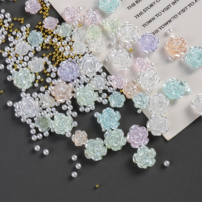 Assorted white pearl and bowknot nail accessories