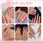Detailed view of mixed floral nail art elements