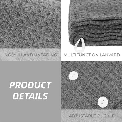Grey waffle weave hair wrap with button closure
