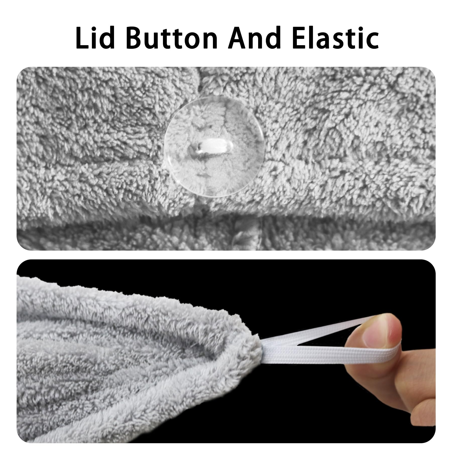 Hair towel turban secured with button loop