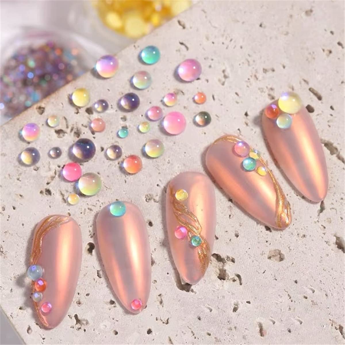 Mixed size 2 to 12mm flat bottom nail pearls