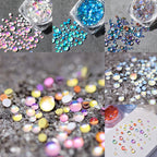 Assorted 2 to 12 millimeter nail art pearls ready for manicure