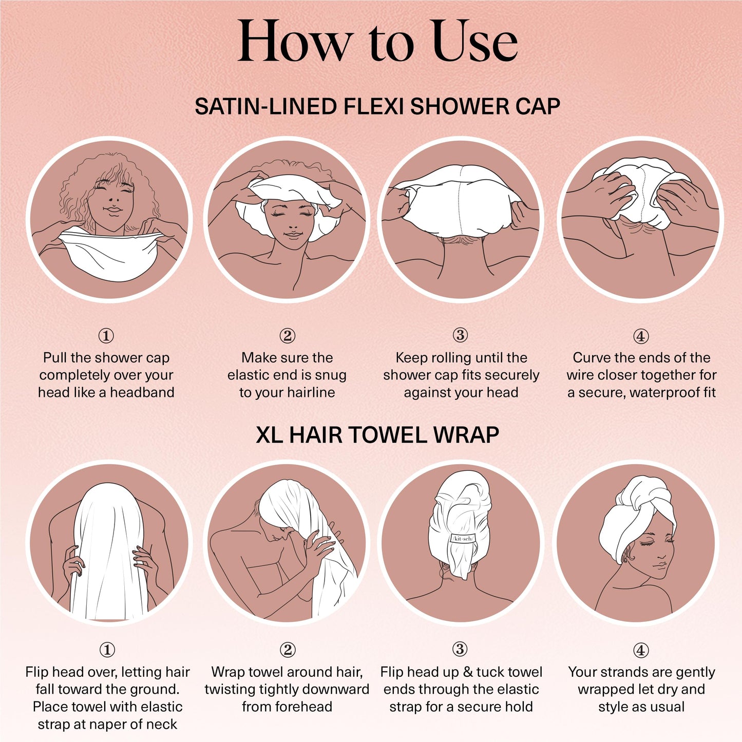 Side profile of Kitsch shower cap showing satin interior