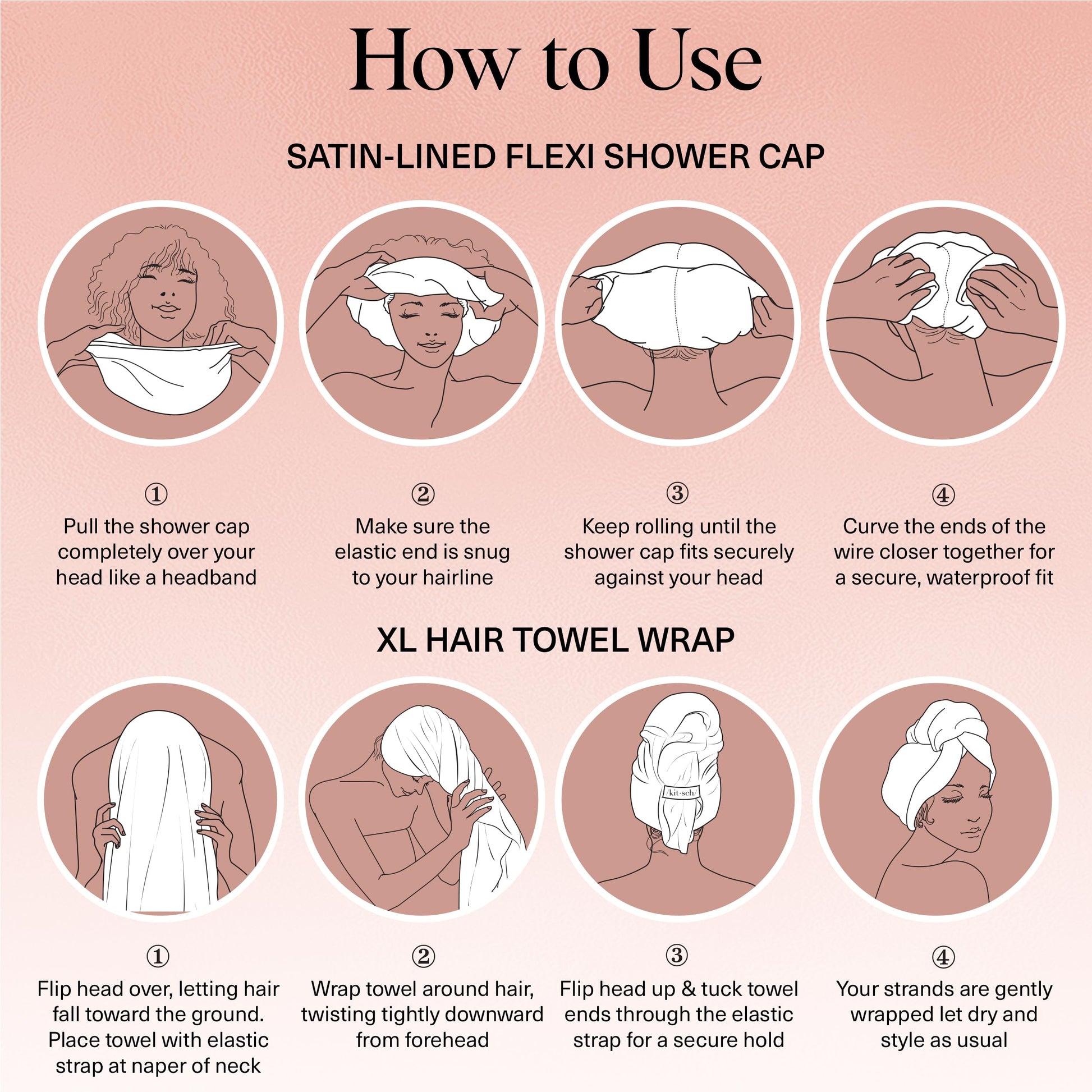Side profile of Kitsch shower cap showing satin interior
