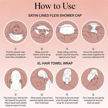 Side profile of Kitsch shower cap showing satin interior